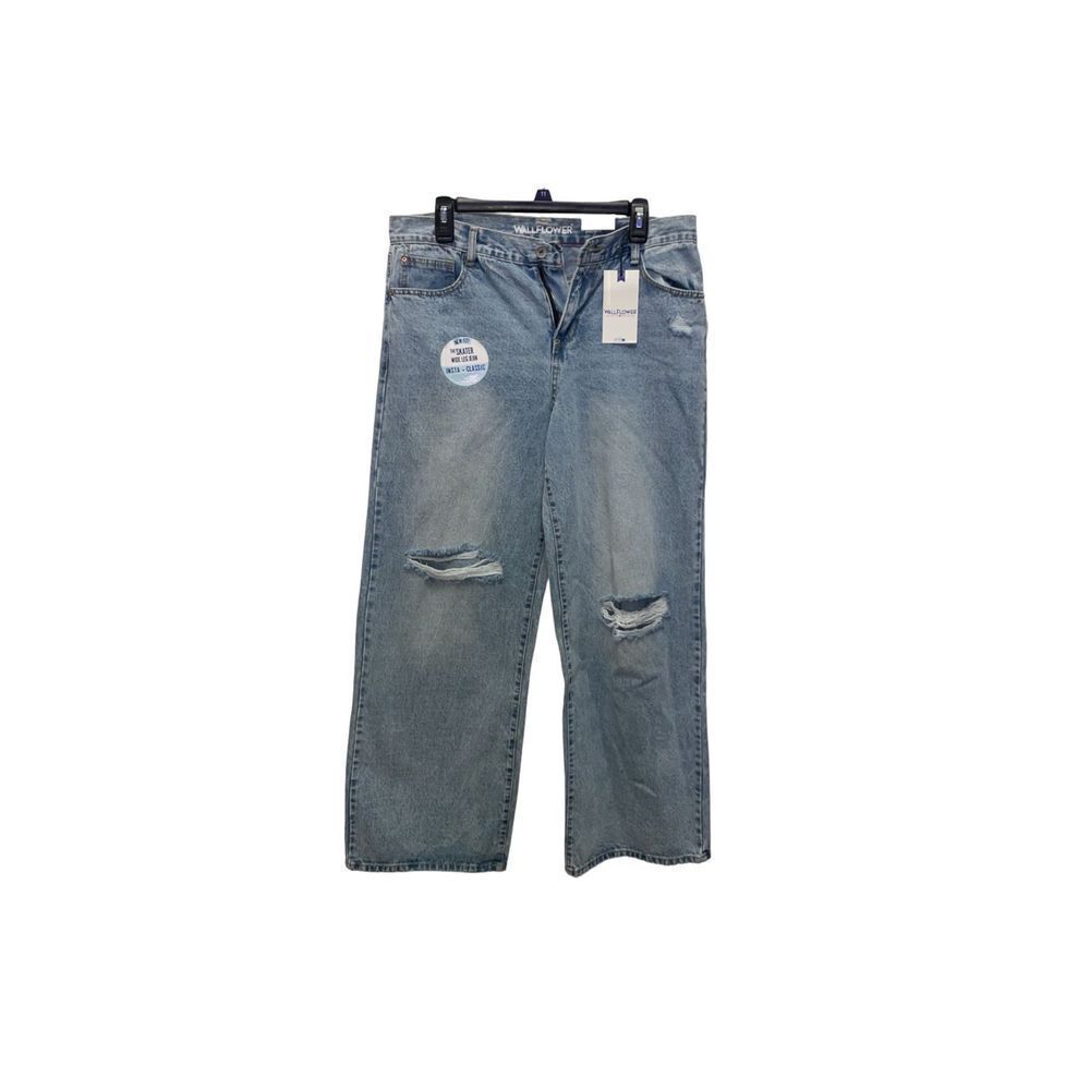 WallFlower Skater Fit Wide-Leg Blue Distressed Medium Wash Jeans 11/30 Regular